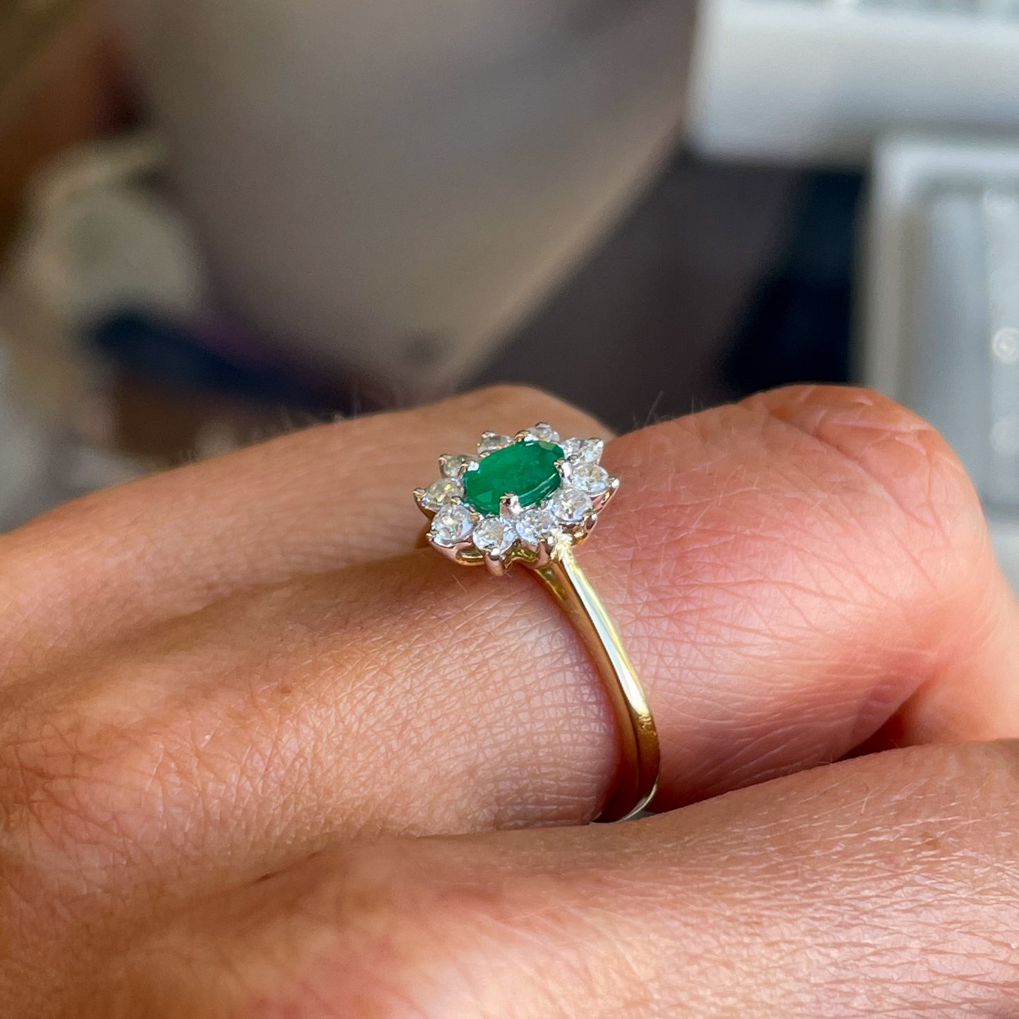 18ct Gold Emerald & Diamond Engagement Ring | 0.40ct + 0.38ct - John Ross Jewellers