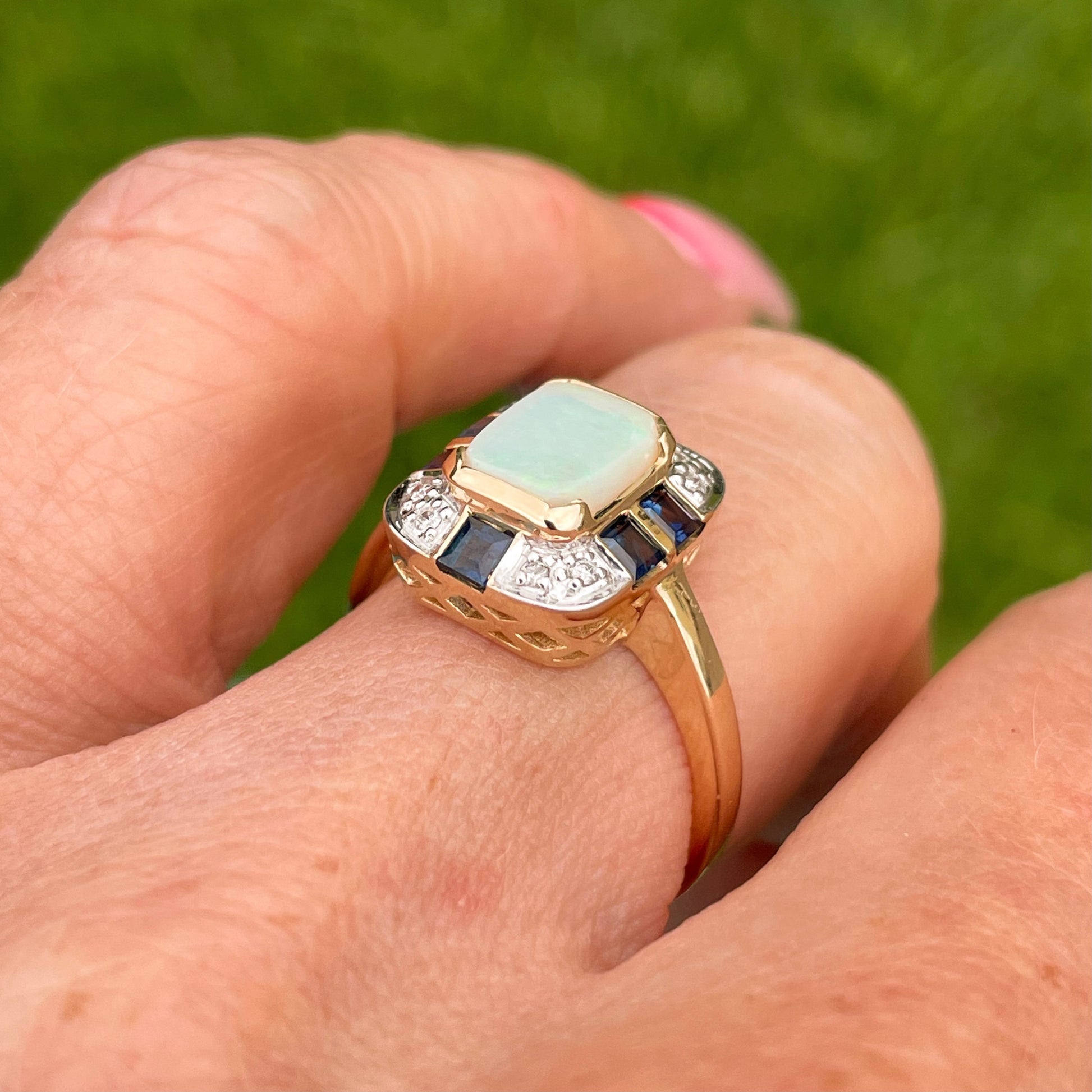 9ct Gold Gem Opal, Sapphire & Diamond Ring - John Ross Jewellers