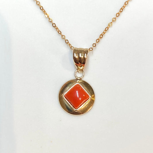 9ct Gold Small Red Coral Pendant Necklace - John Ross Jewellers