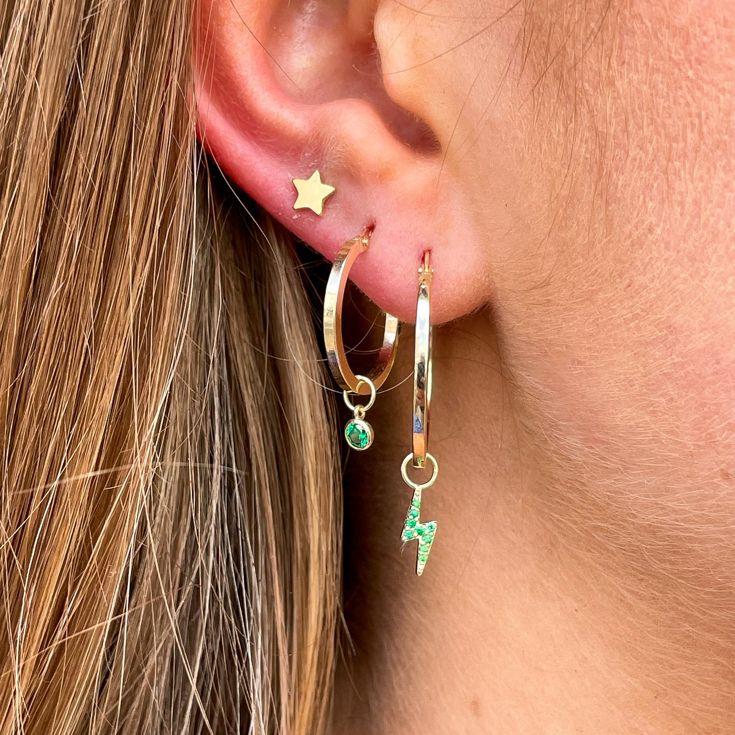 9ct Gold Lightning Bolt Earring Charm | Emerald Green CZ - John Ross Jewellers
