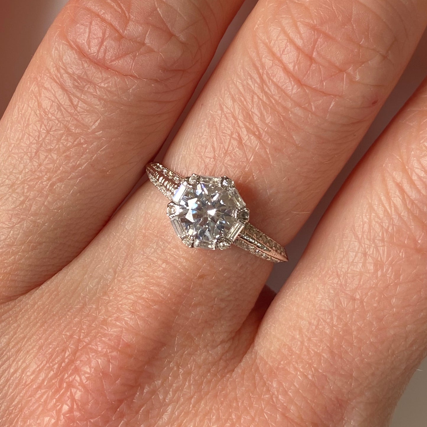 Silver CZ Hexagon Halo Solitaire Ring - John Ross Jewellers