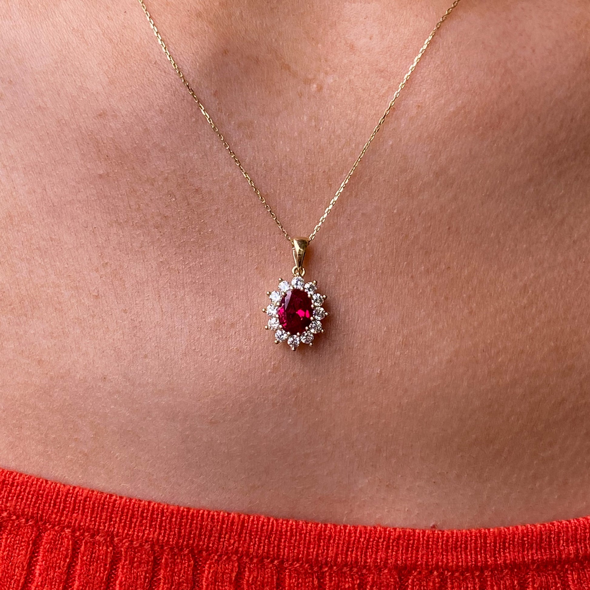 9ct Gold Created Ruby & CZ Pendant Necklace - John Ross Jewellers