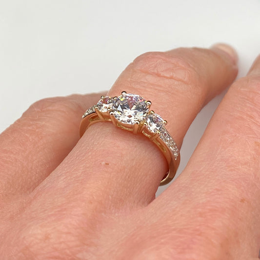 9ct Gold CZ Trilogy Ring with Pavé - John Ross Jewellers