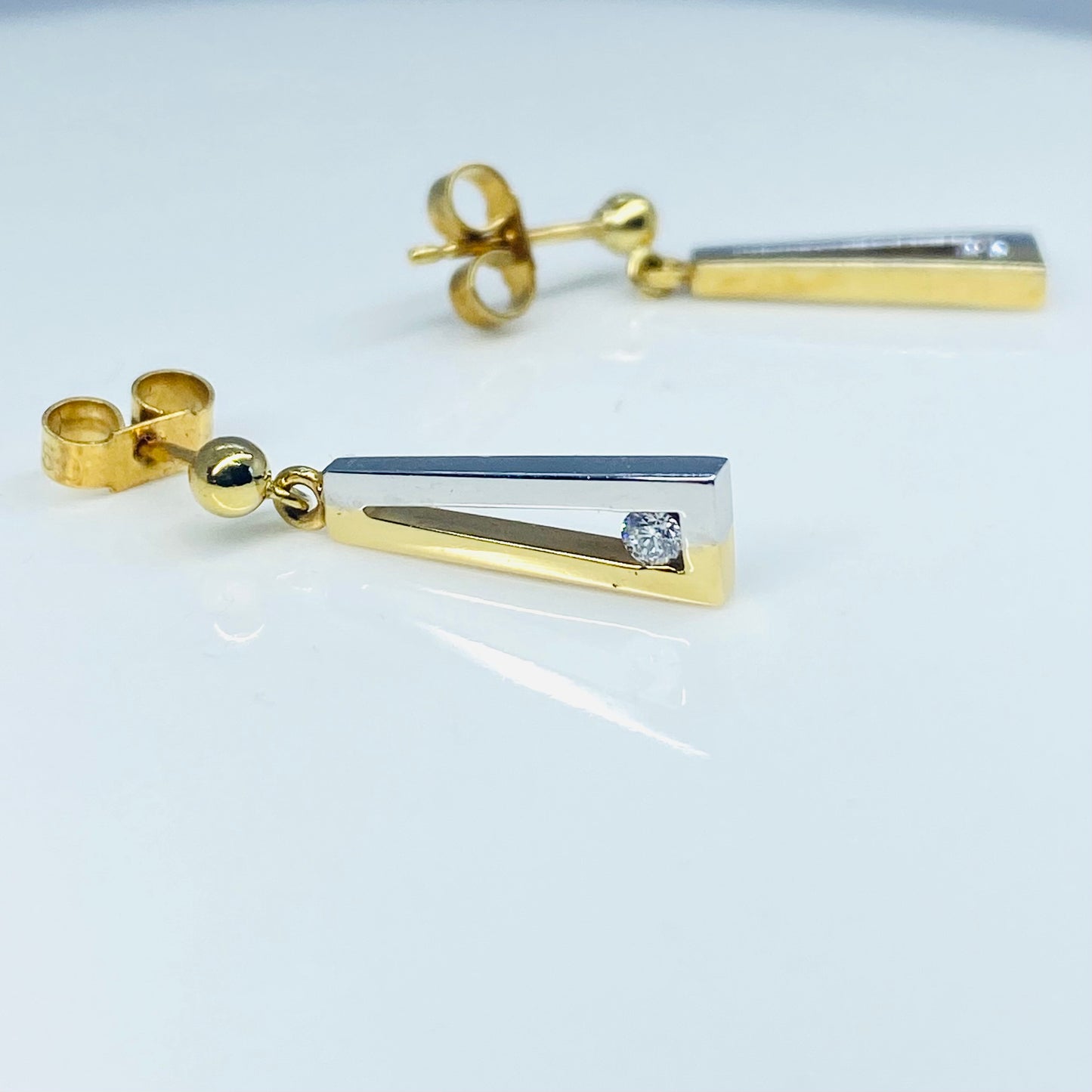 18ct Gold Diamond Set Two Tone Drop Earrings - John Ross Jewellers