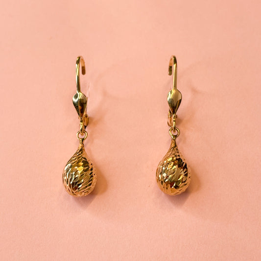 9ct Gold Etched Drop Earrings - John Ross Jewellers