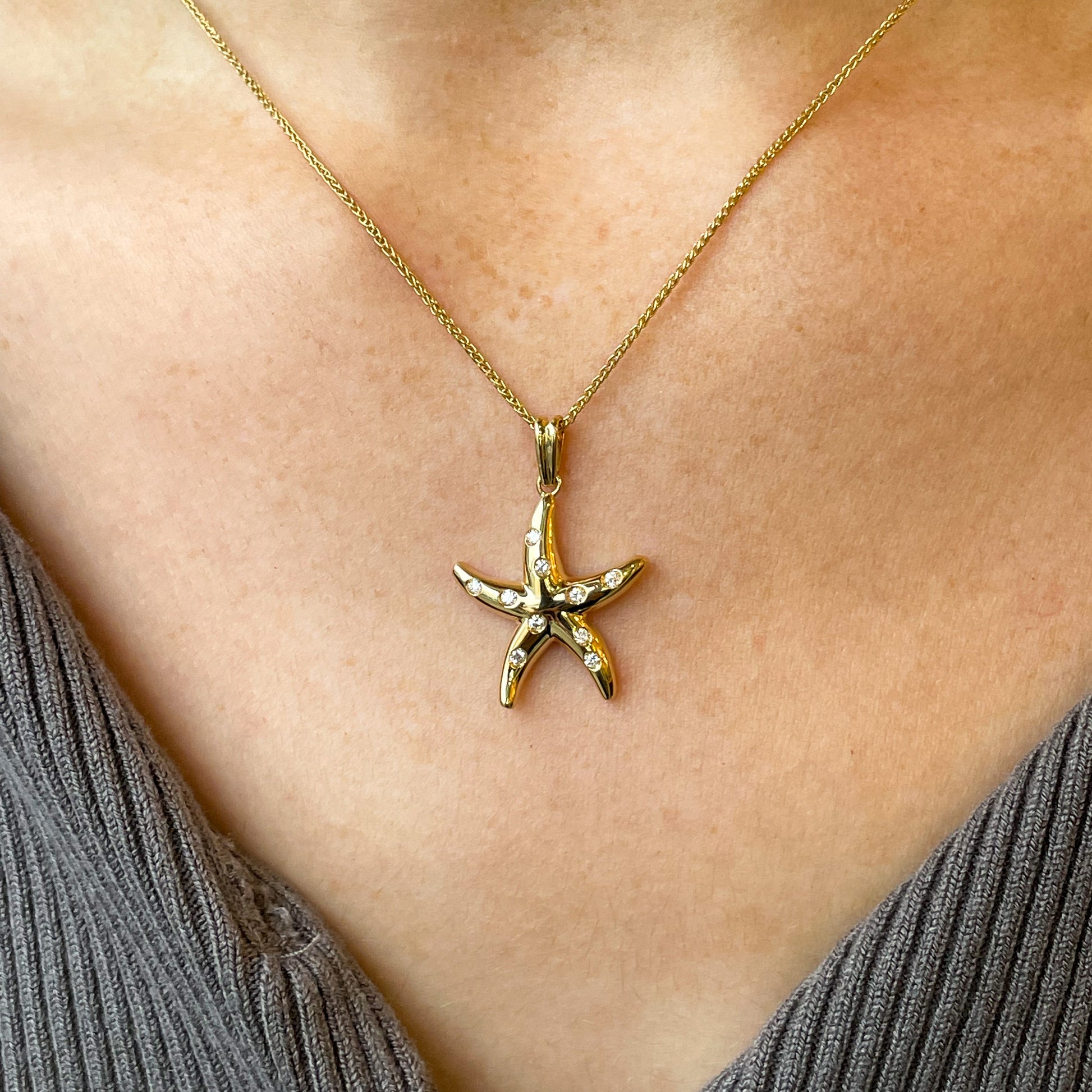 18ct Gold Diamond Set Starfish Necklace - John Ross Jewellers