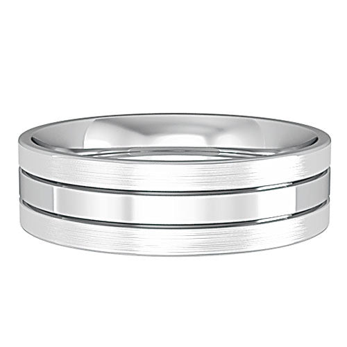 9ct White Gold 6mm Striped Gents Wedding Ring - John Ross Jewellers