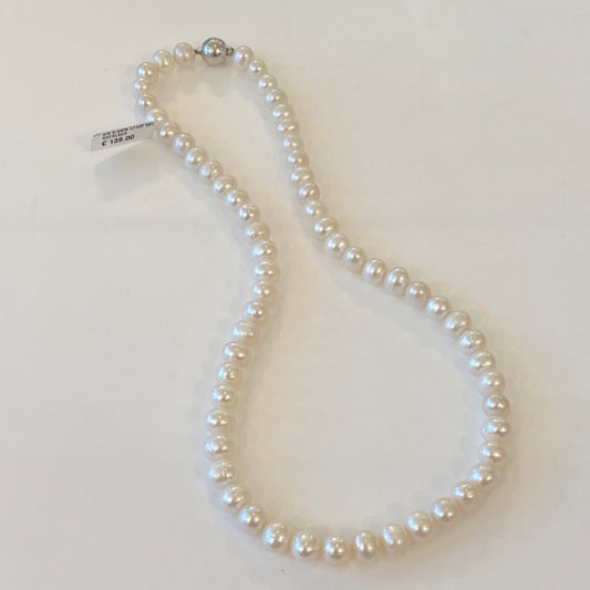 Silver 8-9mm Cfwp 50cm Necklace - John Ross Jewellers