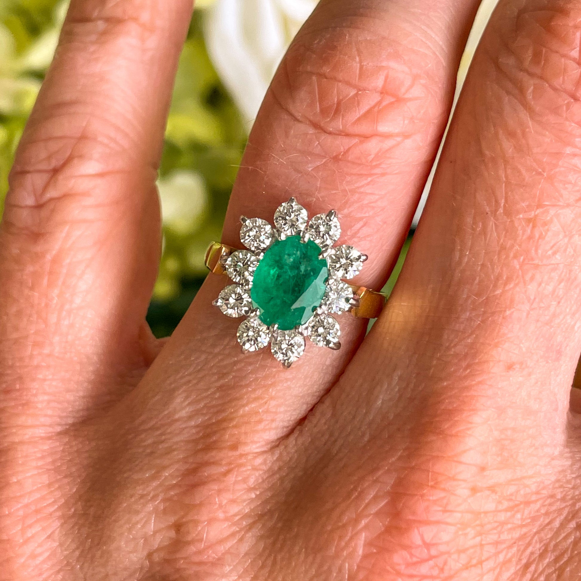 18ct Gold Oval Cut Emerald & Diamond Cluster Ring - John Ross Jewellers