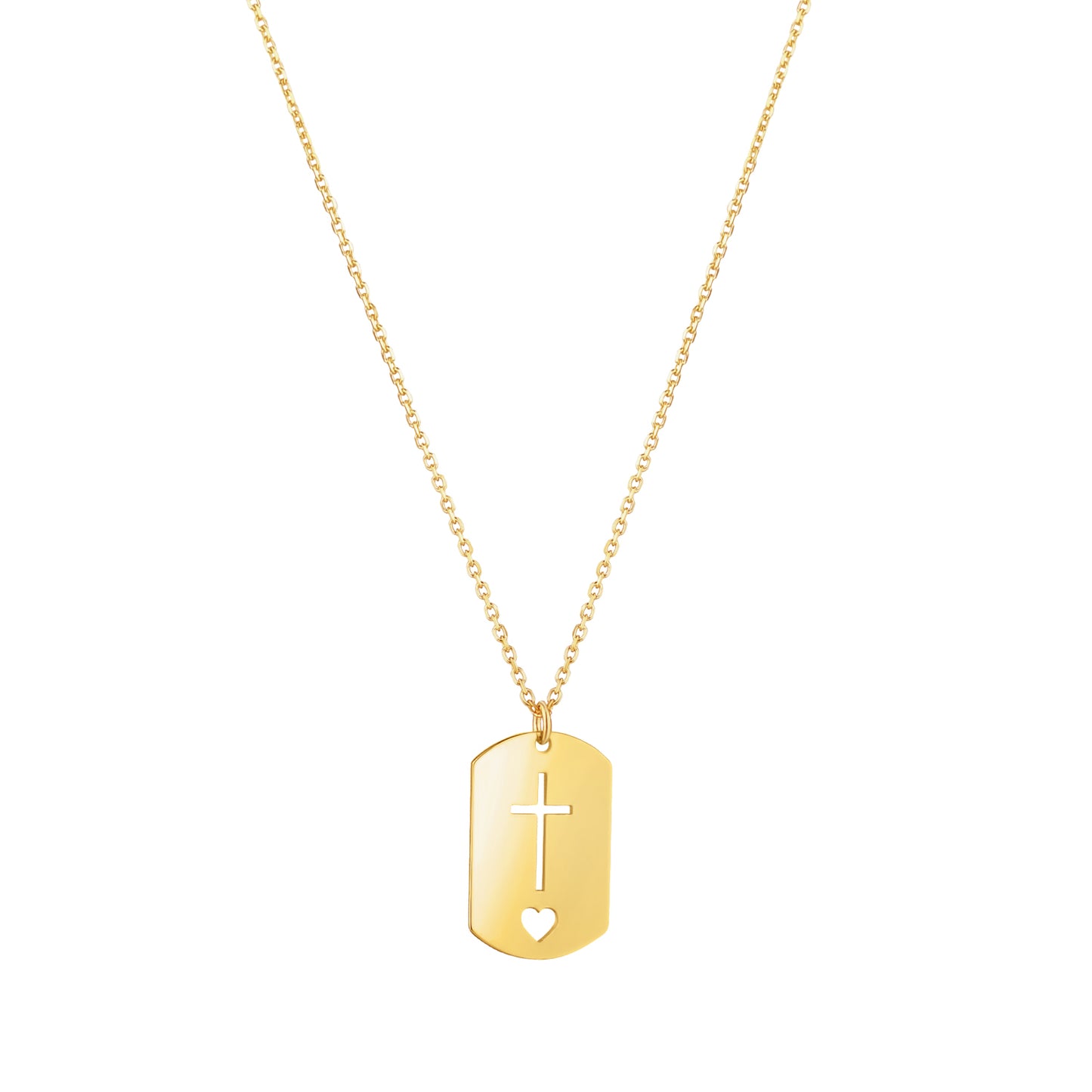 9ct Gold Cross & Heart Cutout Disc Necklace - John Ross Jewellers