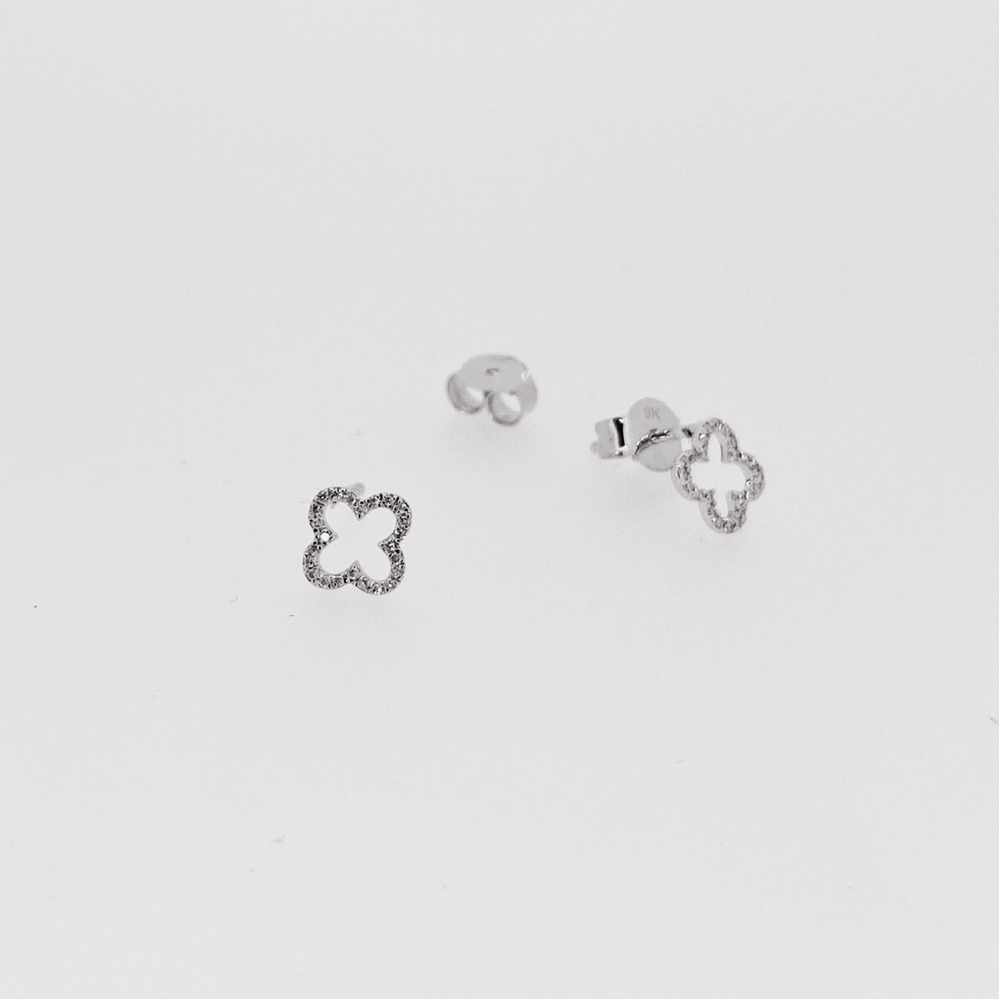 9ct White Gold Open Quatrefoil Diamond Stud Earrings | 0.10ct - John Ross Jewellers