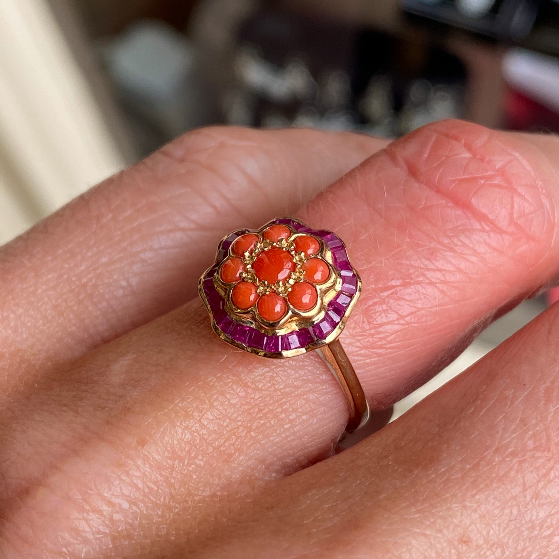 9ct Gold Coral & Ruby Ring - John Ross Jewellers