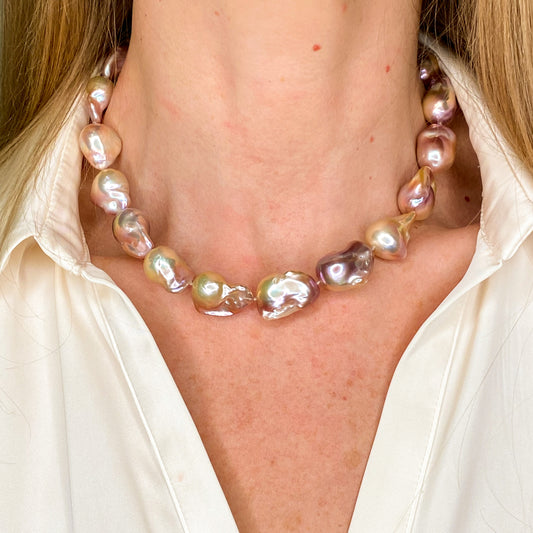 Baroque Cultured Freshwater Pearl Necklace | Gold & Rose Ombré - John Ross Jewellers