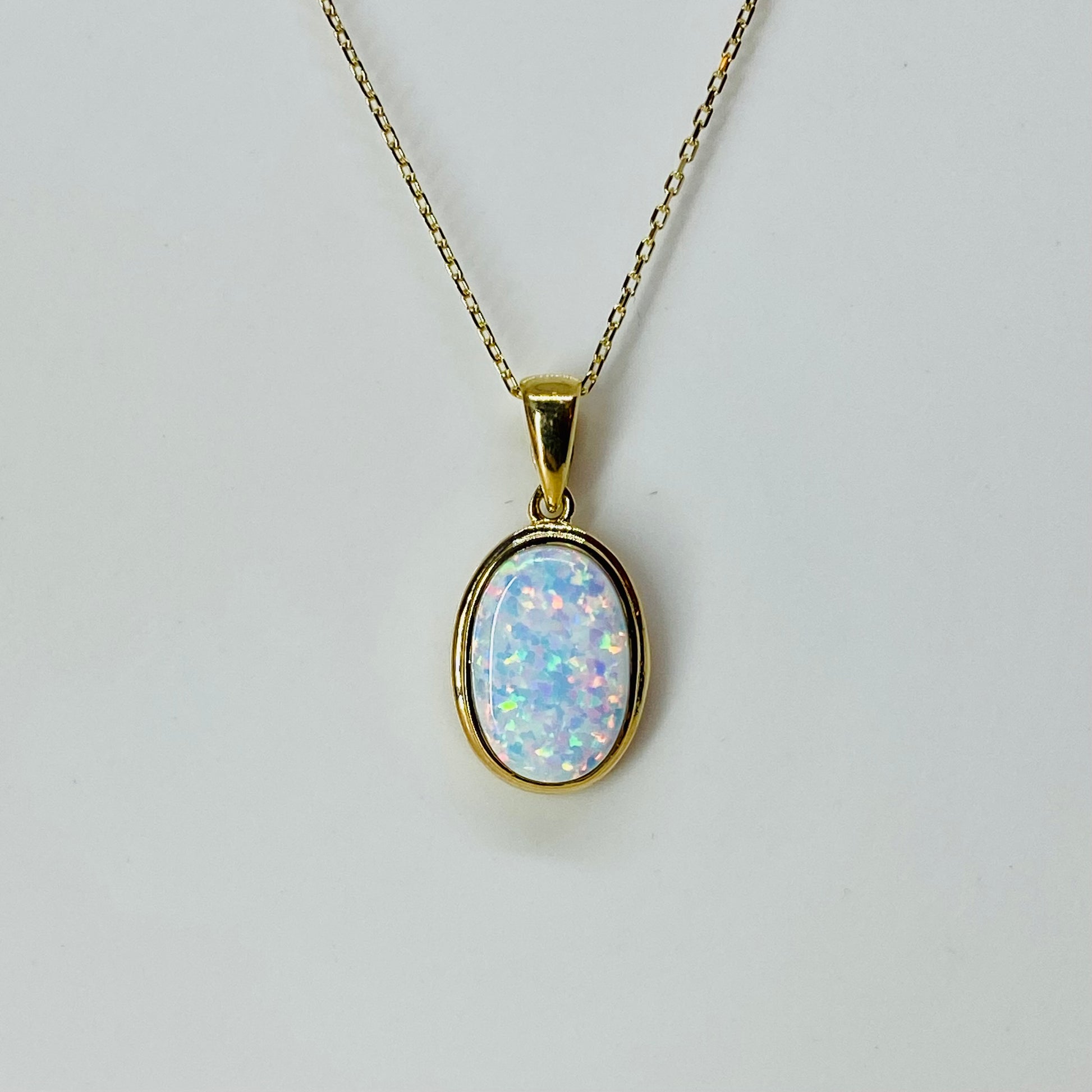 9ct Gold Oval Opalique Pendant Necklace - John Ross Jewellers
