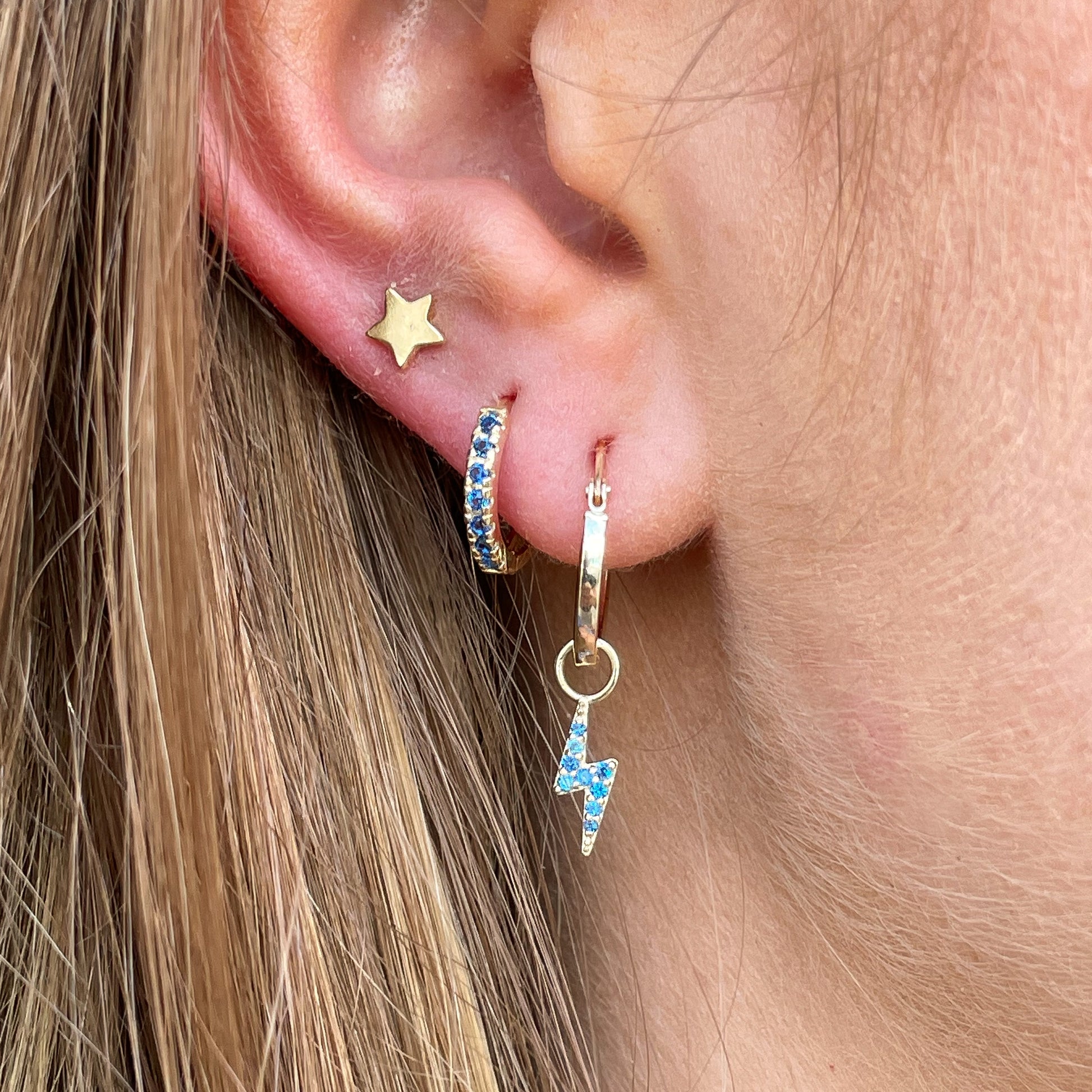 9ct Gold Lightning Bolt Earring Charm | Sapphire Blue CZ - John Ross Jewellers