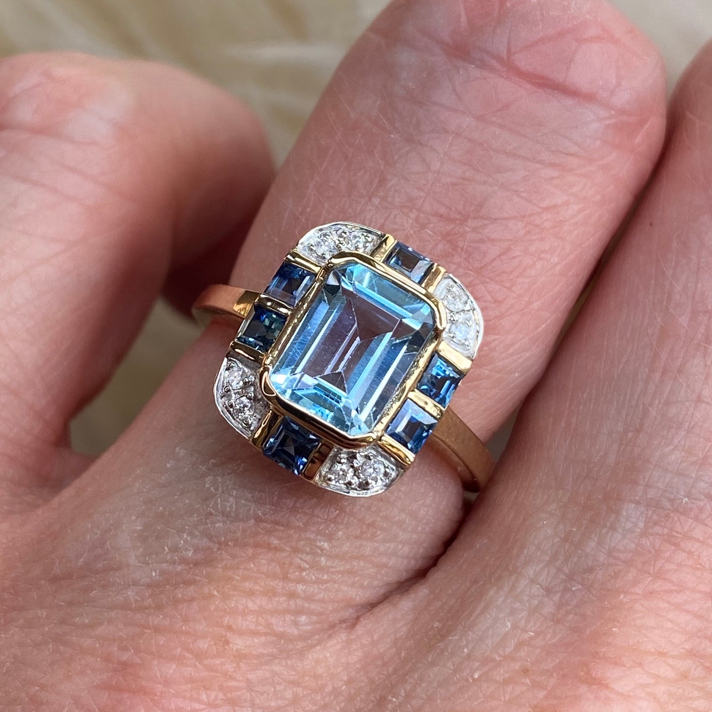 9ct Gold Blue Topaz, Sapphire & Diamond Ring - John Ross Jewellers