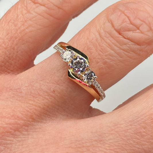 9ct Gold CZ Trilogy Ring - Twist - John Ross Jewellers