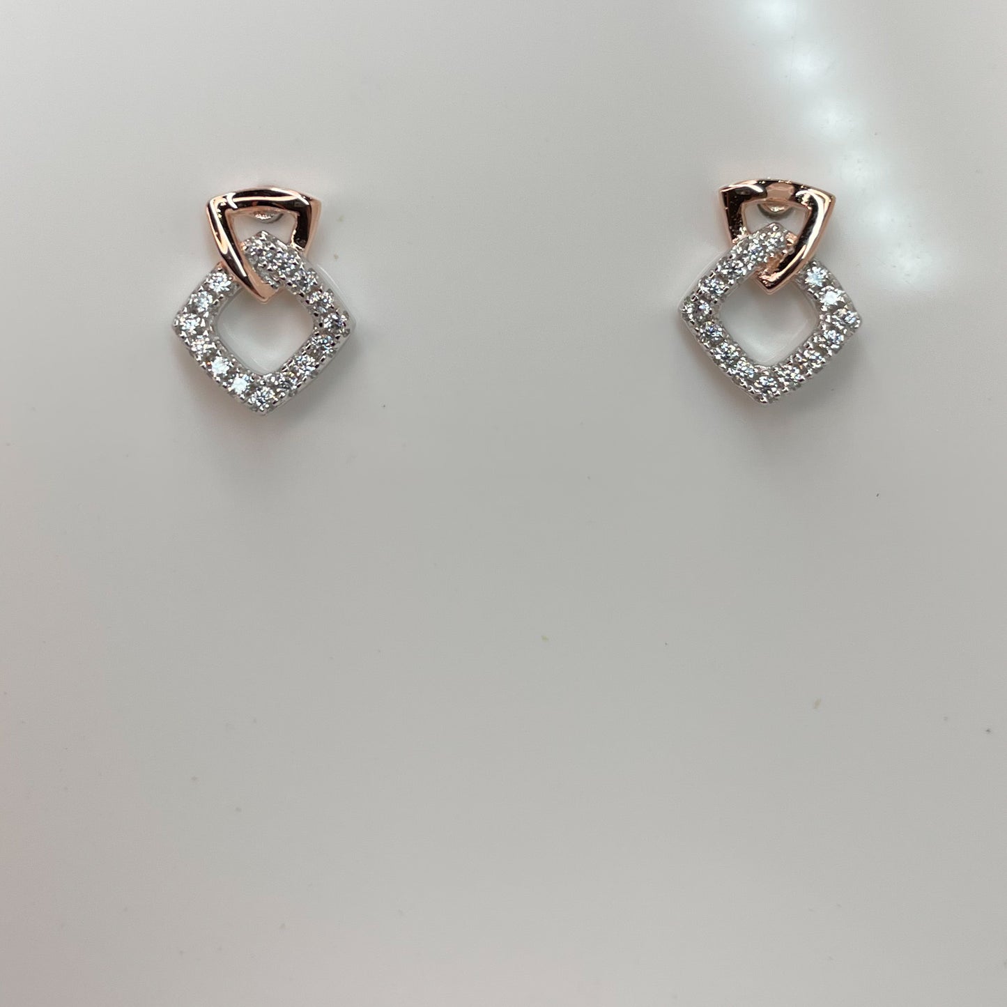 Silver Triangle & CZ Square Stud Earrings | Rose - John Ross Jewellers