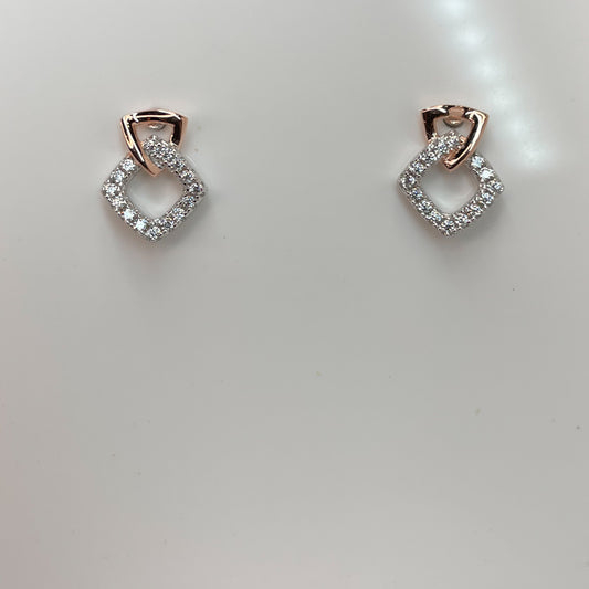 Silver Triangle & CZ Square Stud Earrings | Rose - John Ross Jewellers