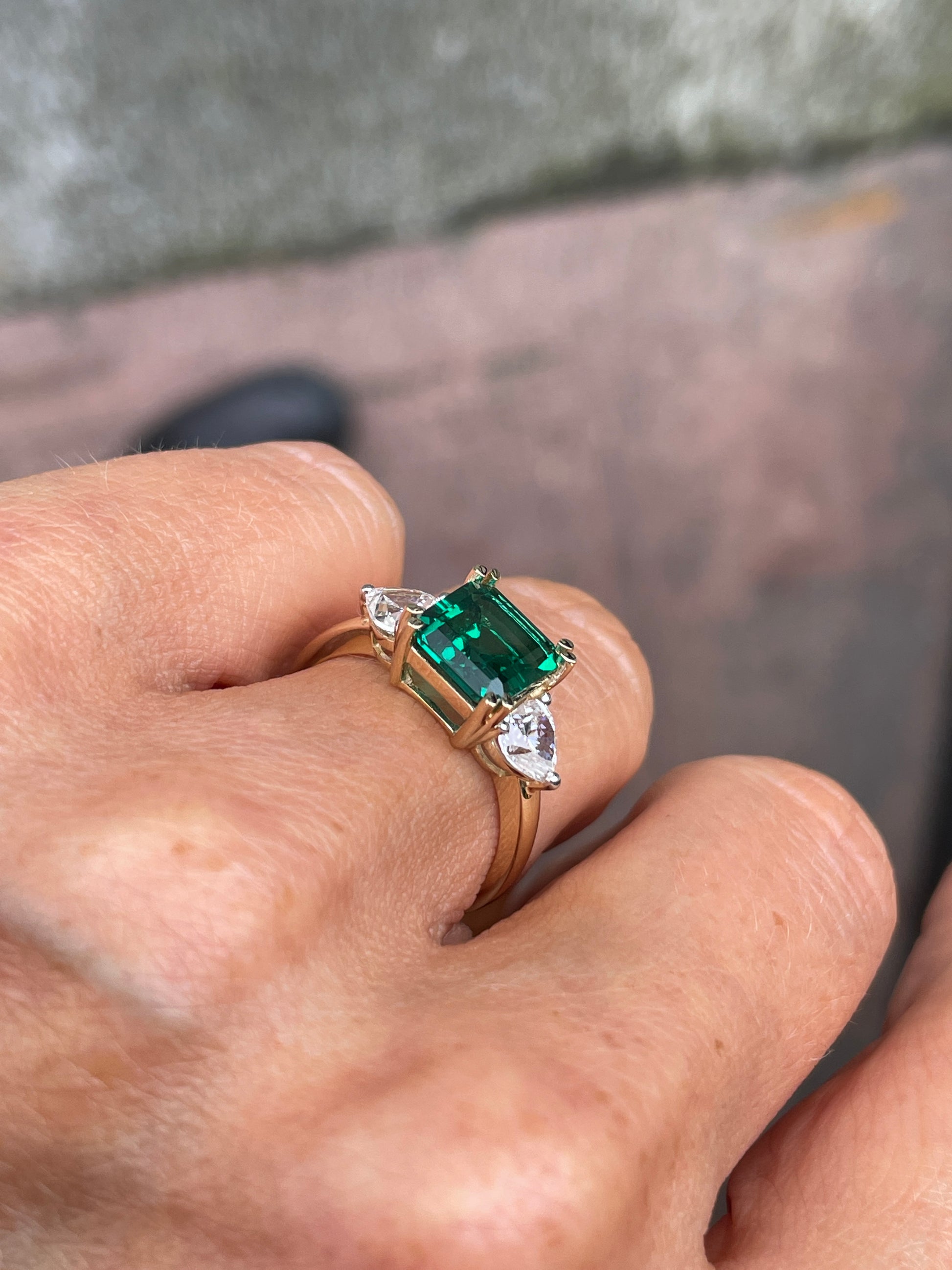 9ct Gold Created Emerald & CZ Ring - John Ross Jewellers