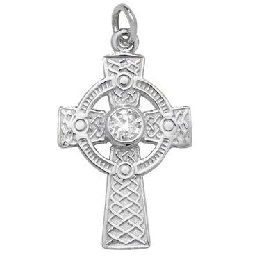 Silver CZ Celtic Cross and Chain - John Ross Jewellers