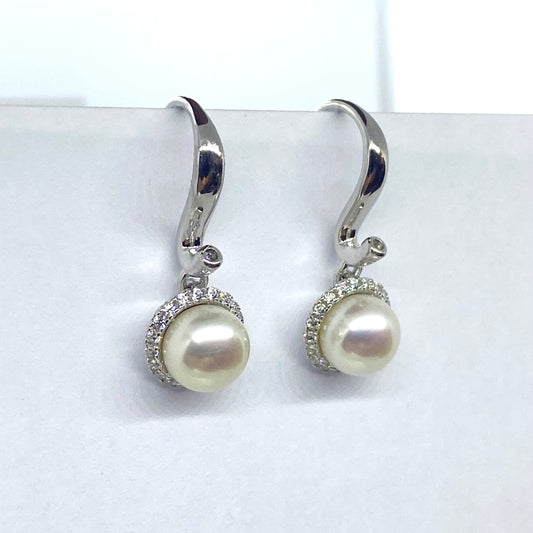 Silver CZ & Freshwater Pearl Drop Earrings - John Ross Jewellers