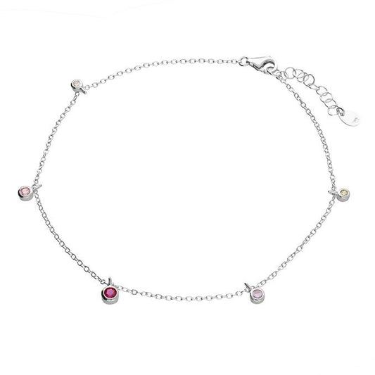 Silver Anklet - Pink CZ Drops | 21.5-24cm - John Ross Jewellers