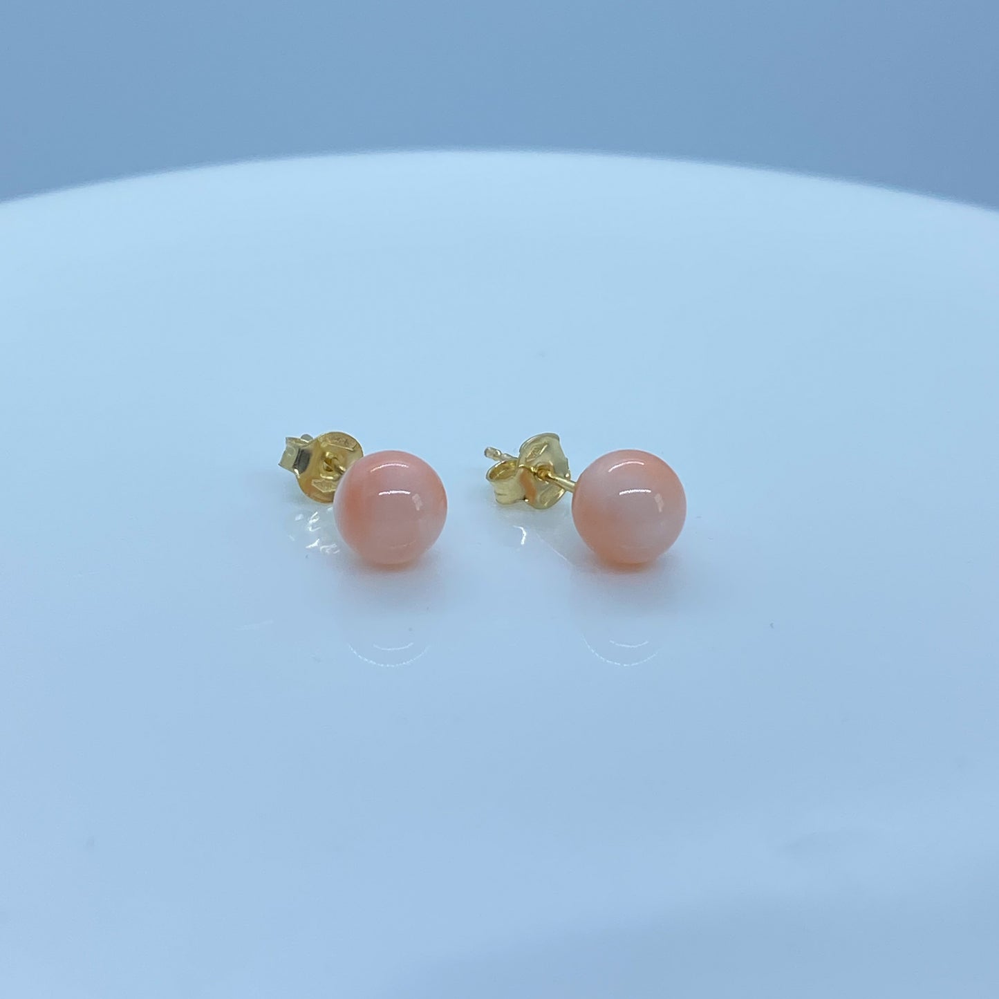 18ct Gold Rose Coral Ball Stud Earrings | 6mm - John Ross Jewellers