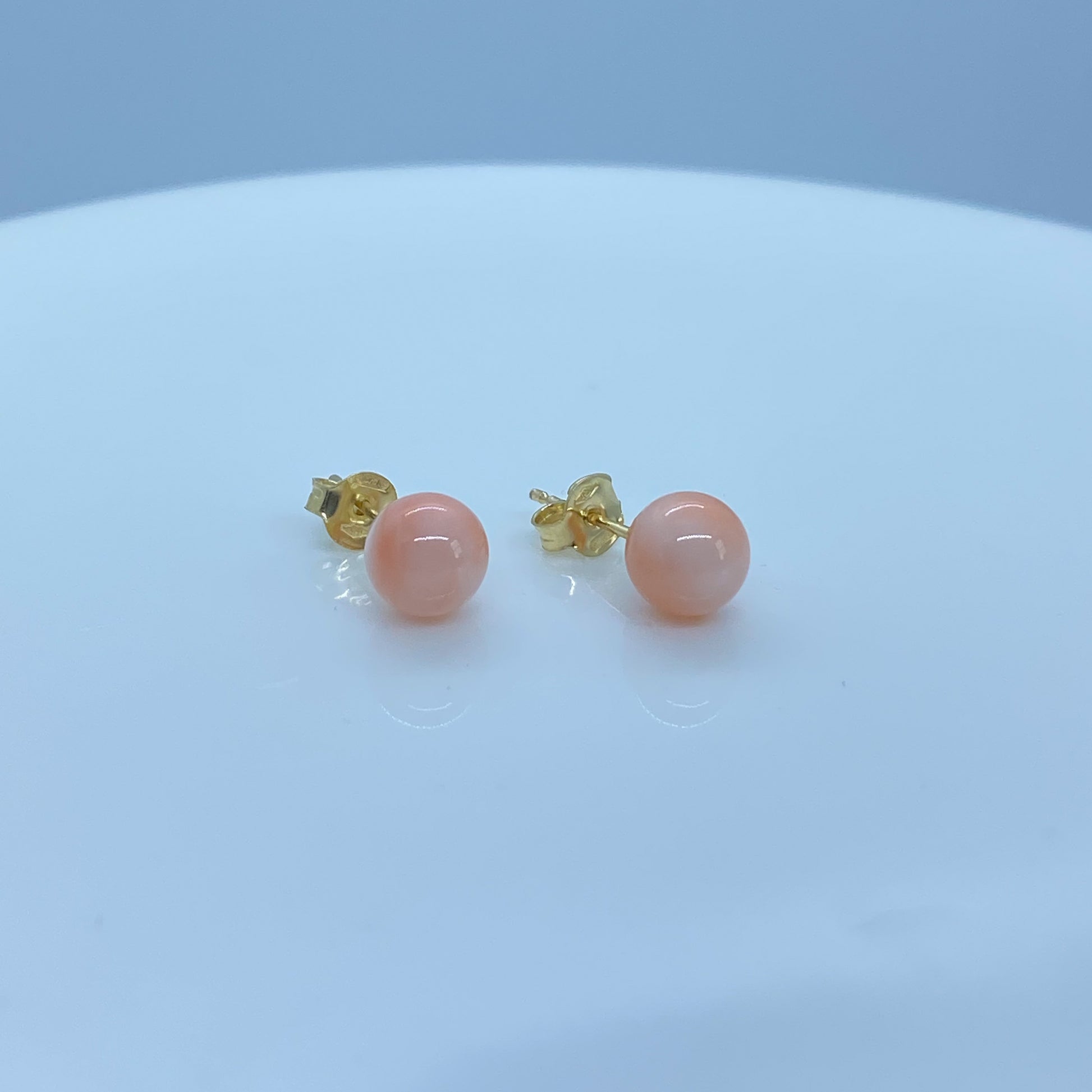 18ct Gold Rose Coral Ball Stud Earrings | 6mm - John Ross Jewellers