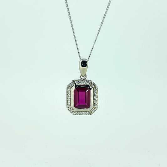 Silver CZ Deco Necklace | Created Ruby - John Ross Jewellers