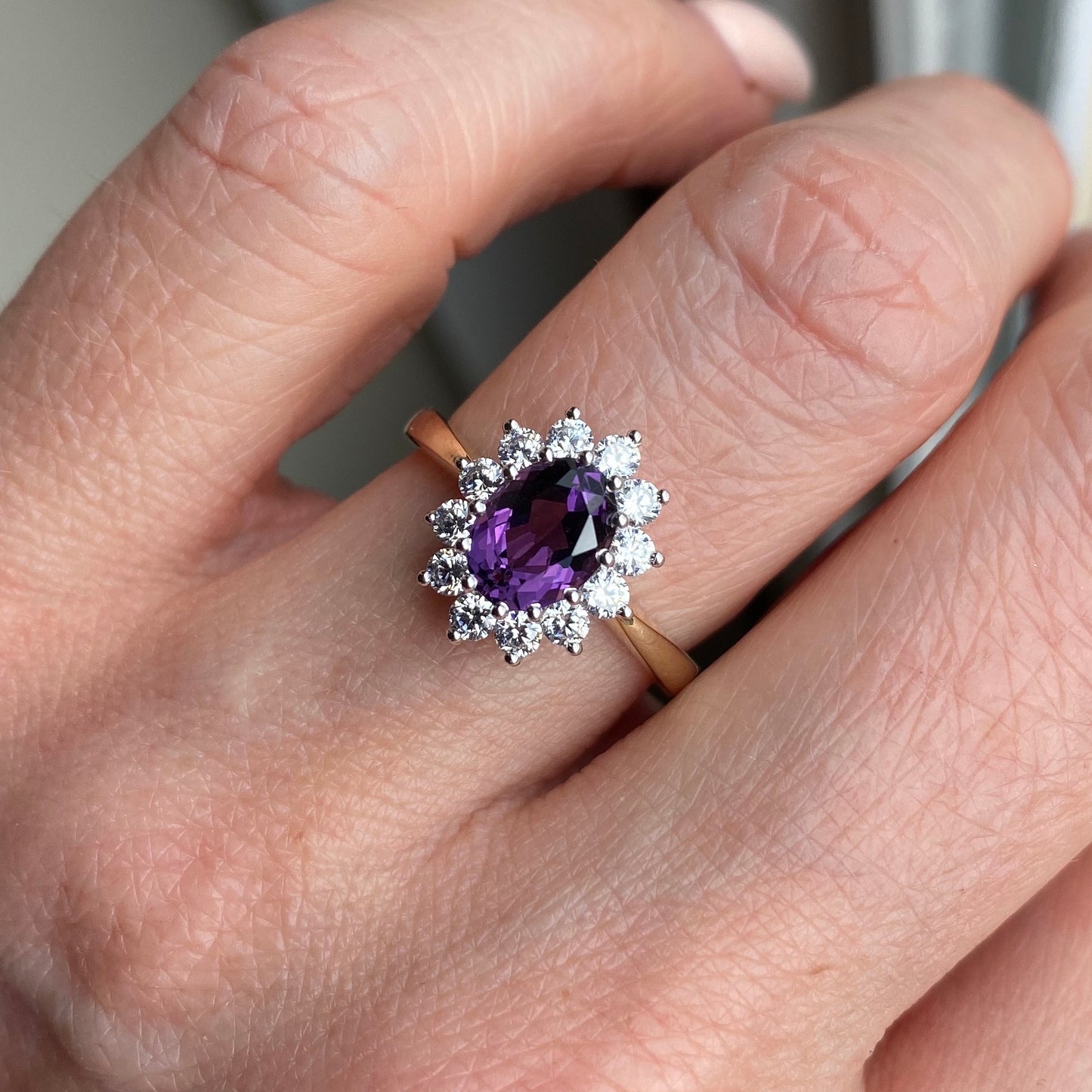 9ct Gold Amethyst & CZ Oval Cluster Ring 9ct yellow gold Size O Other sizes available to order