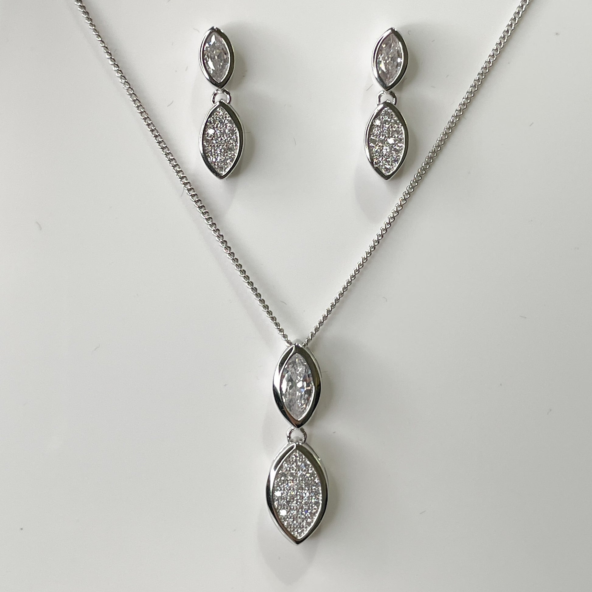 Silver Marquise CZ Earrings & Necklace Set - John Ross Jewellers