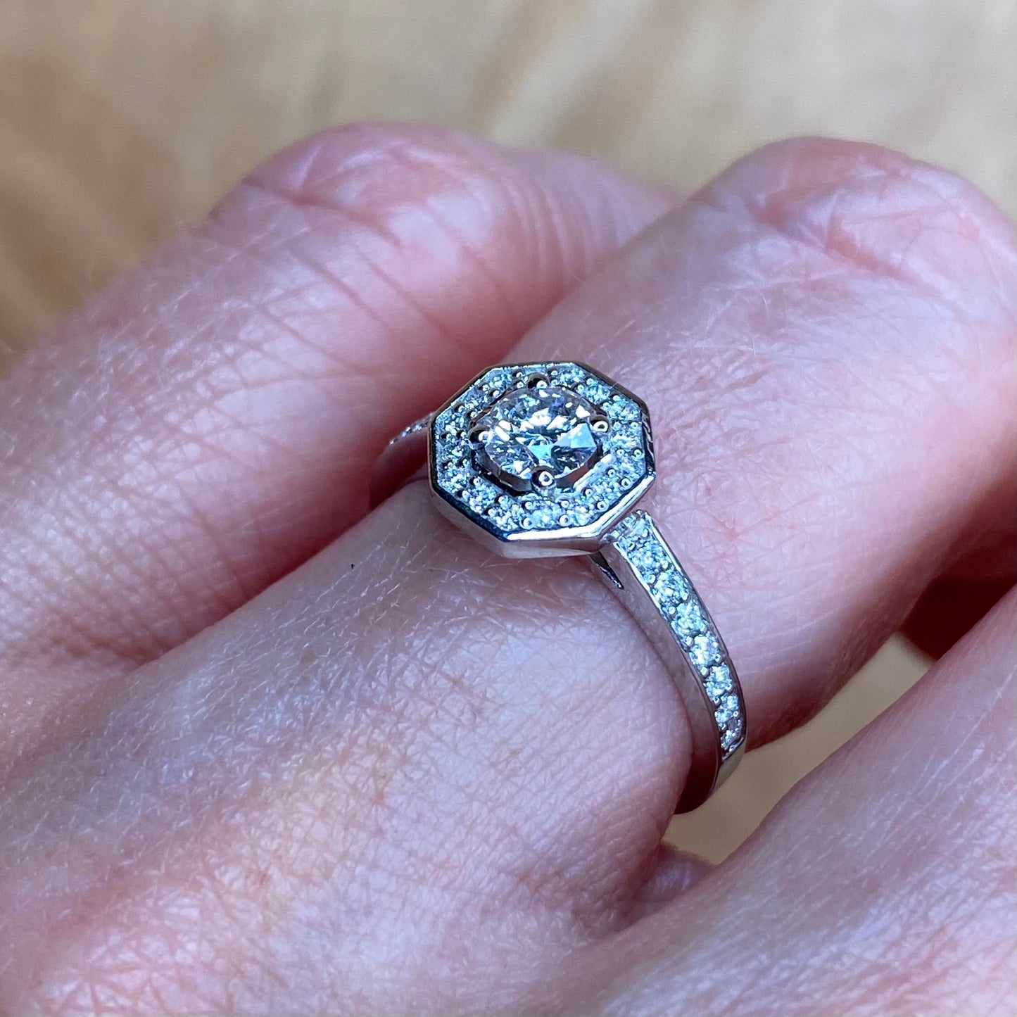 18ct White Gold 0.46ct Hexagonal Halo Diamond Engagement Ring - John Ross Jewellers