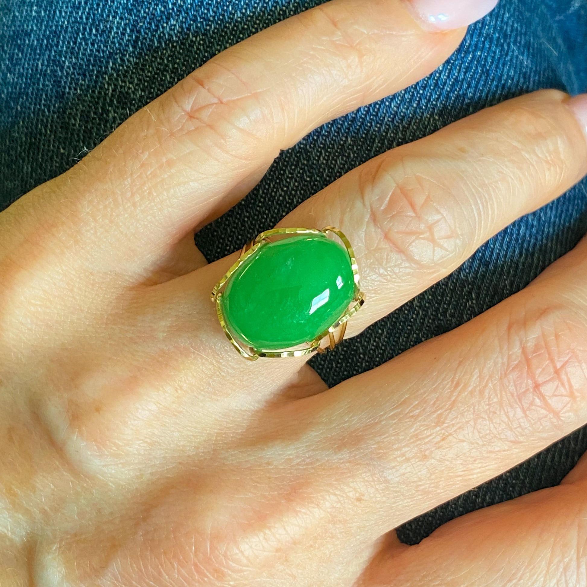 18ct Gold Green Jade Scintilla Ring - John Ross Jewellers