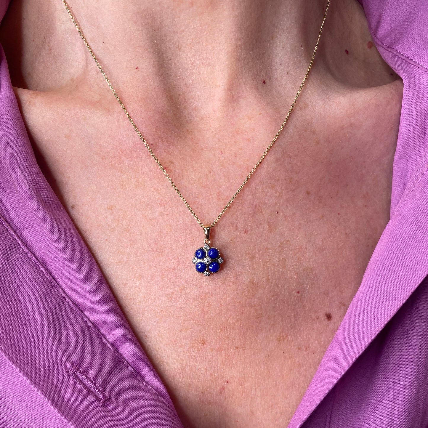 9ct Gold Lapis Lazuli & Diamond Necklace - John Ross Jewellers