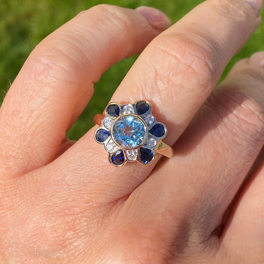 9ct Gold Blue Topaz, Sapphire & Diamond Ring - John Ross Jewellers