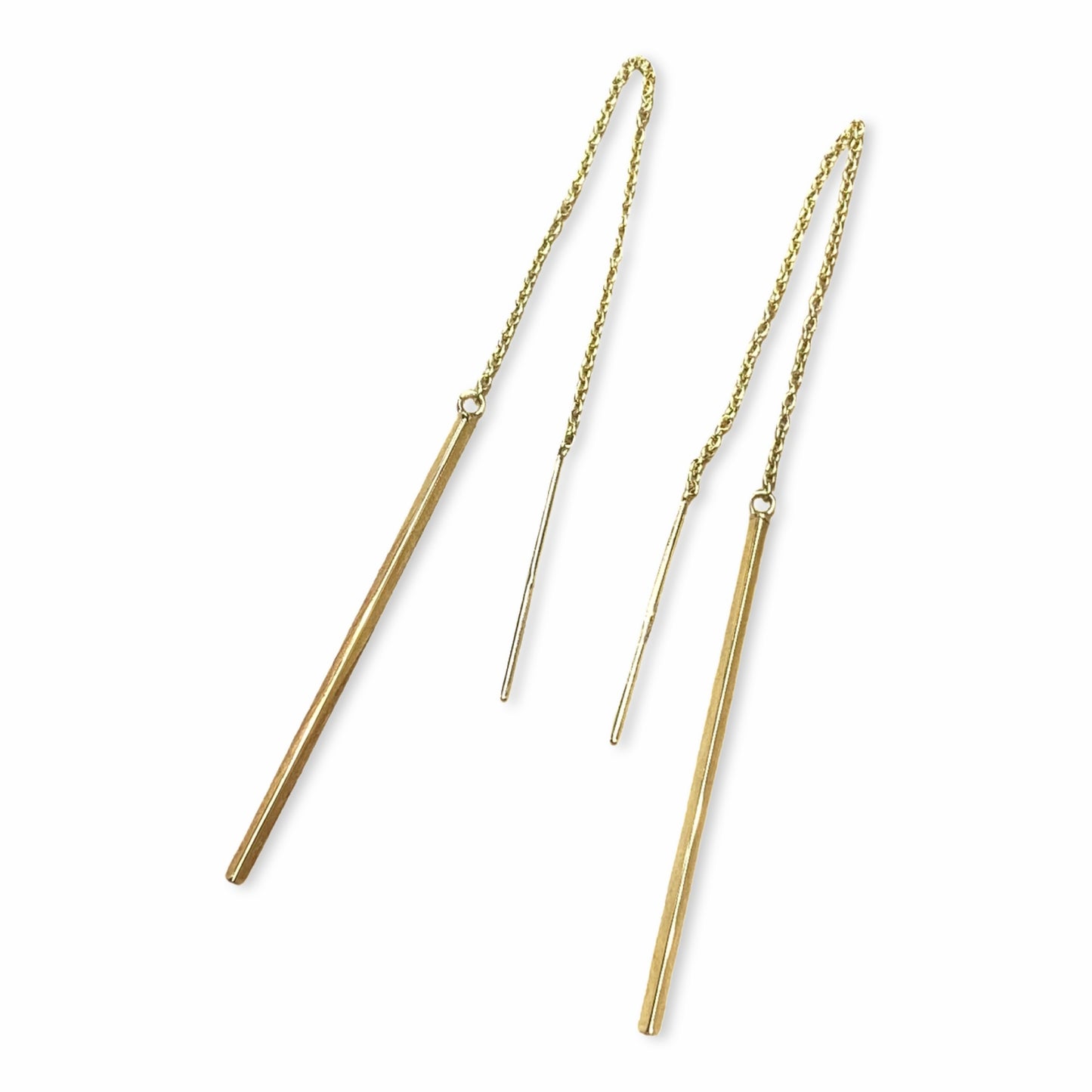 9ct Gold Long Bar Pull Through Earrings - John Ross Jewellers