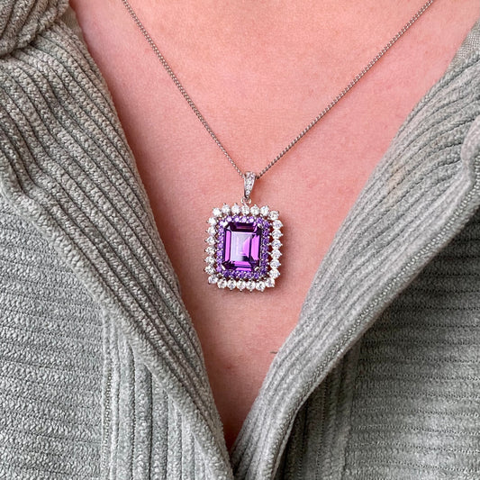 Silver Created Amethyst CZ Necklace - John Ross Jewellers