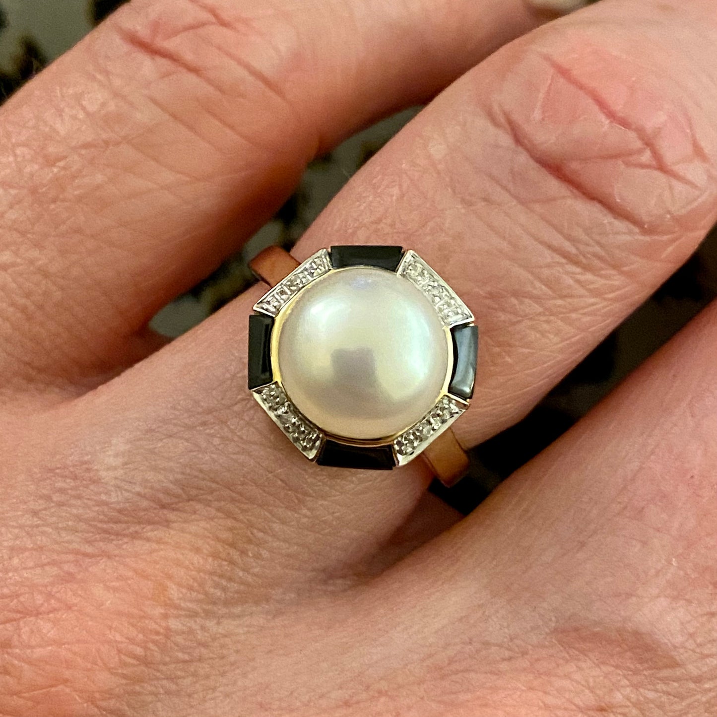 9ct Gold Pearl, Onyx & Diamond Ring - John Ross Jewellers