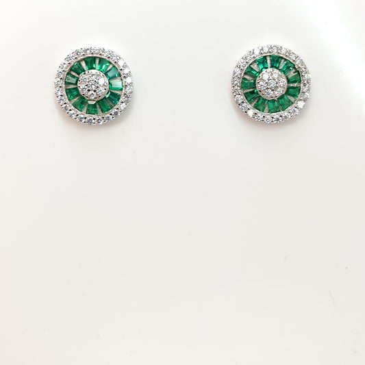 Silver Created Emerald & CZ Stud Earrings - John Ross Jewellers