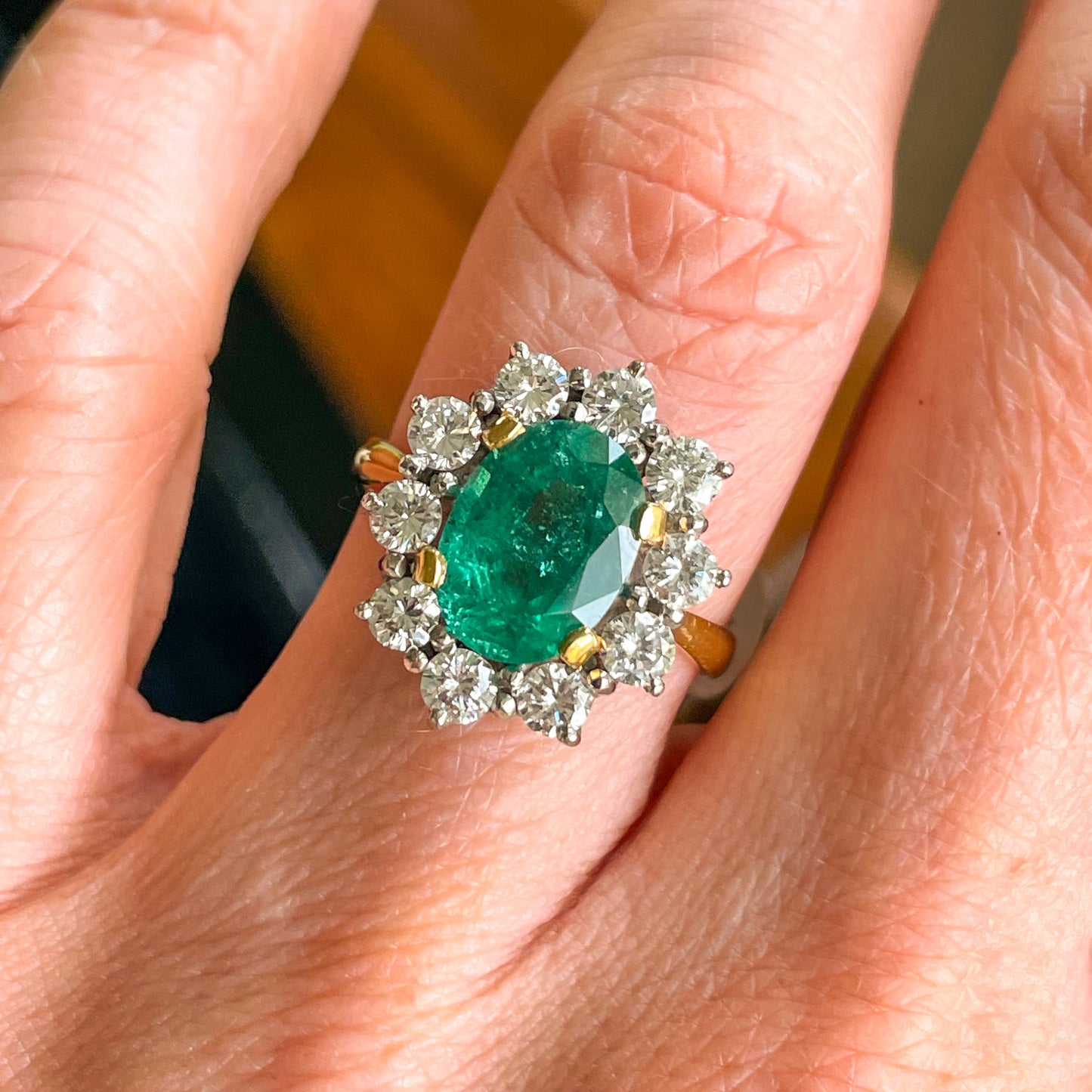 18ct Gold Emerald & Diamond Cluster Ring - John Ross Jewellers