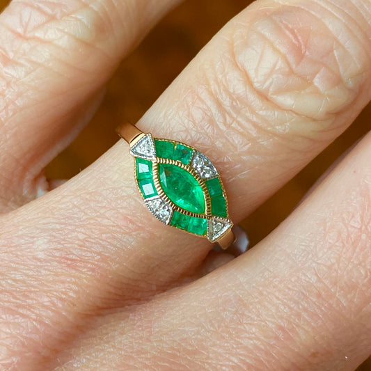 9ct Yellow Gold Emerald & Diamond Ring - John Ross Jewellers