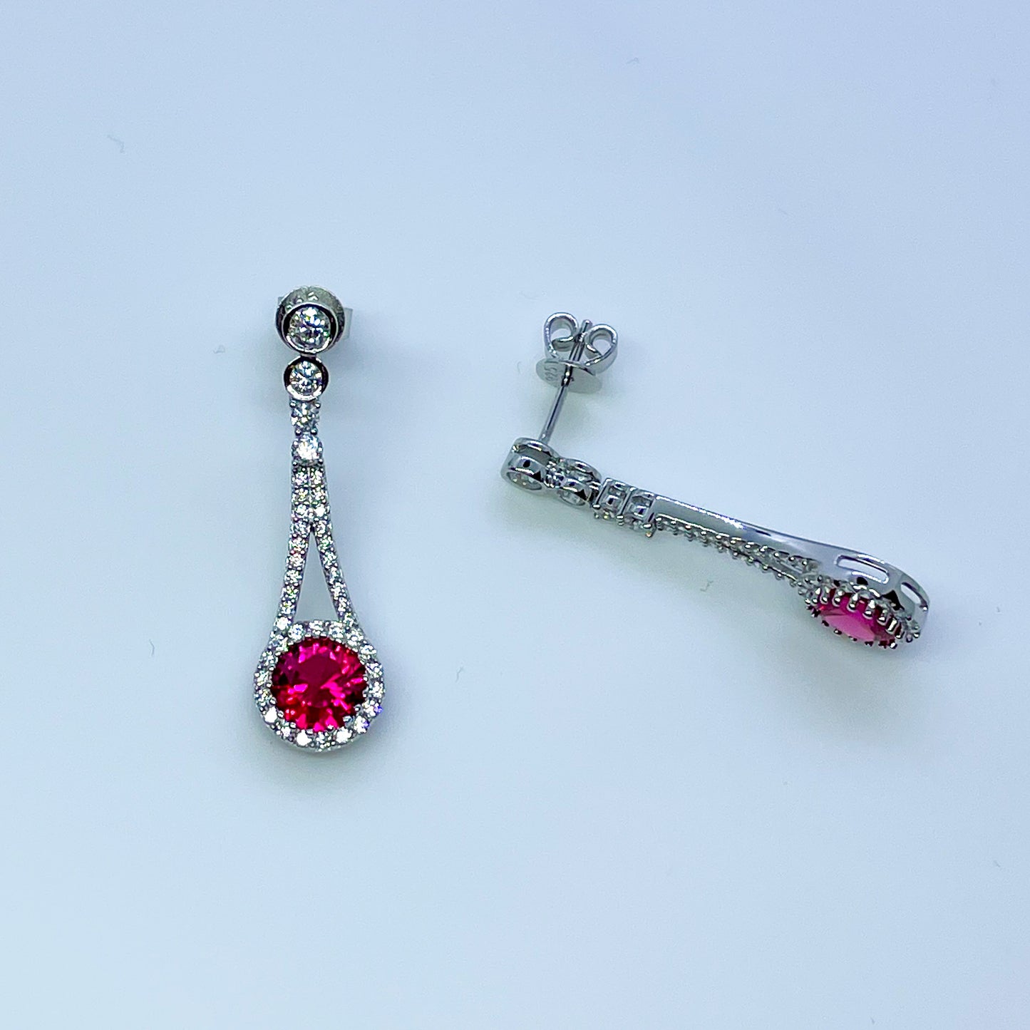 Silver Created Ruby & CZ Vintage Style Drop Earrings - John Ross Jewellers