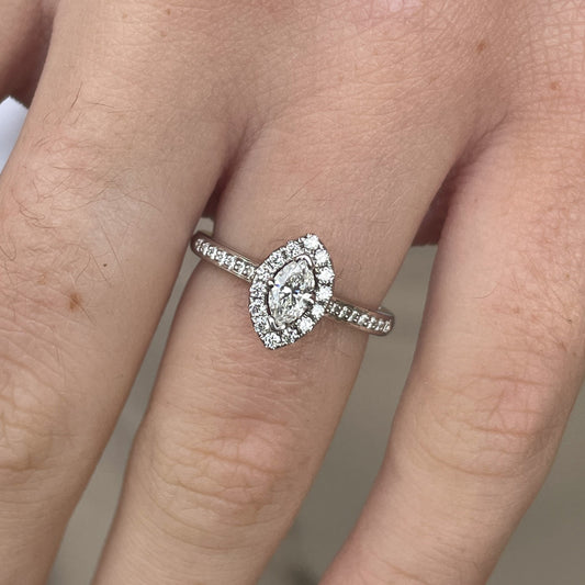 Platinum Marquise Diamond Halo Engagement Ring | 0.46ct - John Ross Jewellers