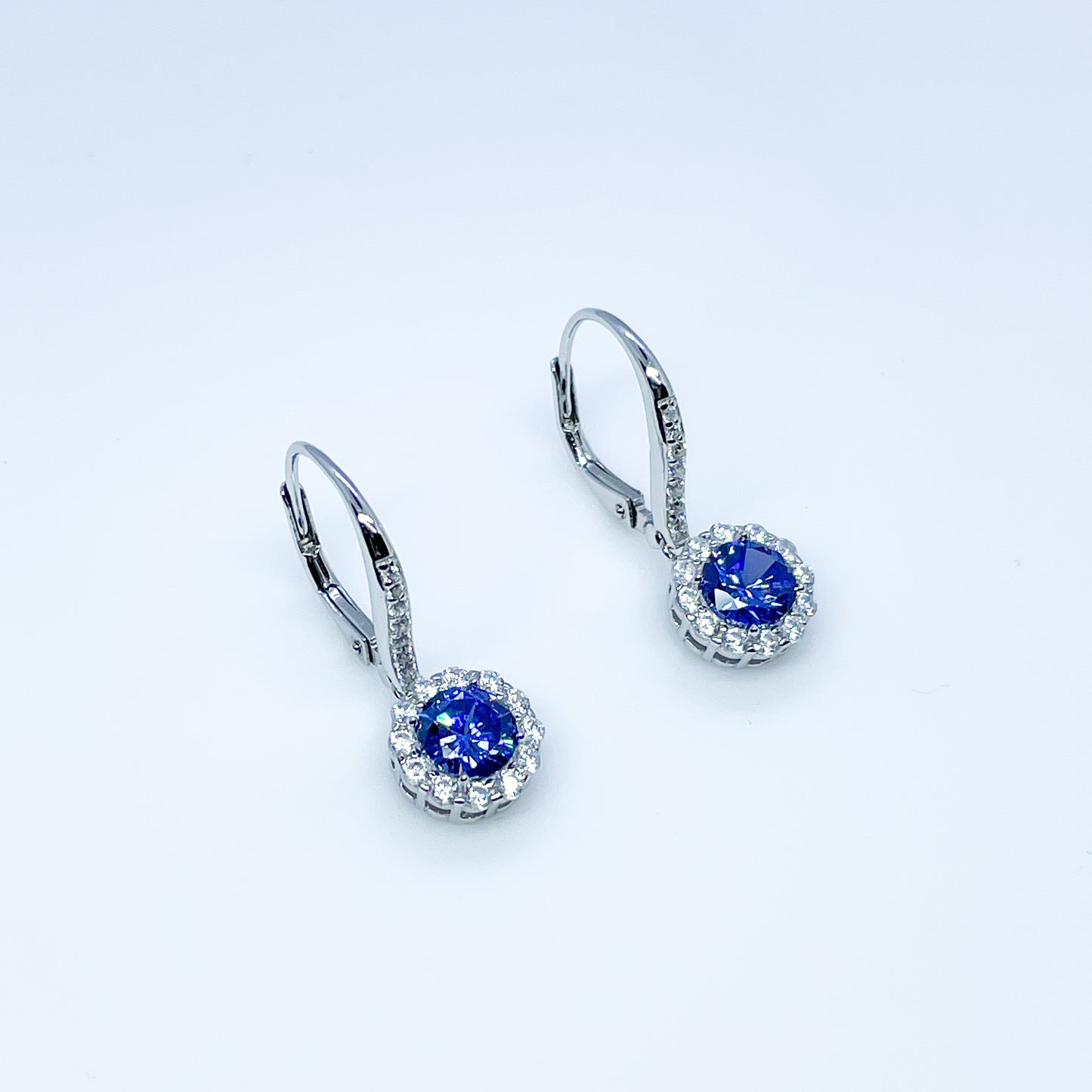 Silver CZ Halo Drop Earrings - Created Tanzanite - John Ross Jewellers
