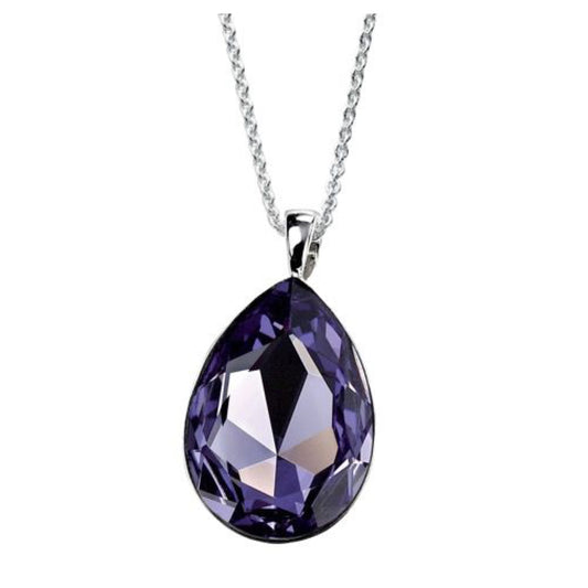 Silver Large Created Tanzanite Pear Necklace - John Ross Jewellers