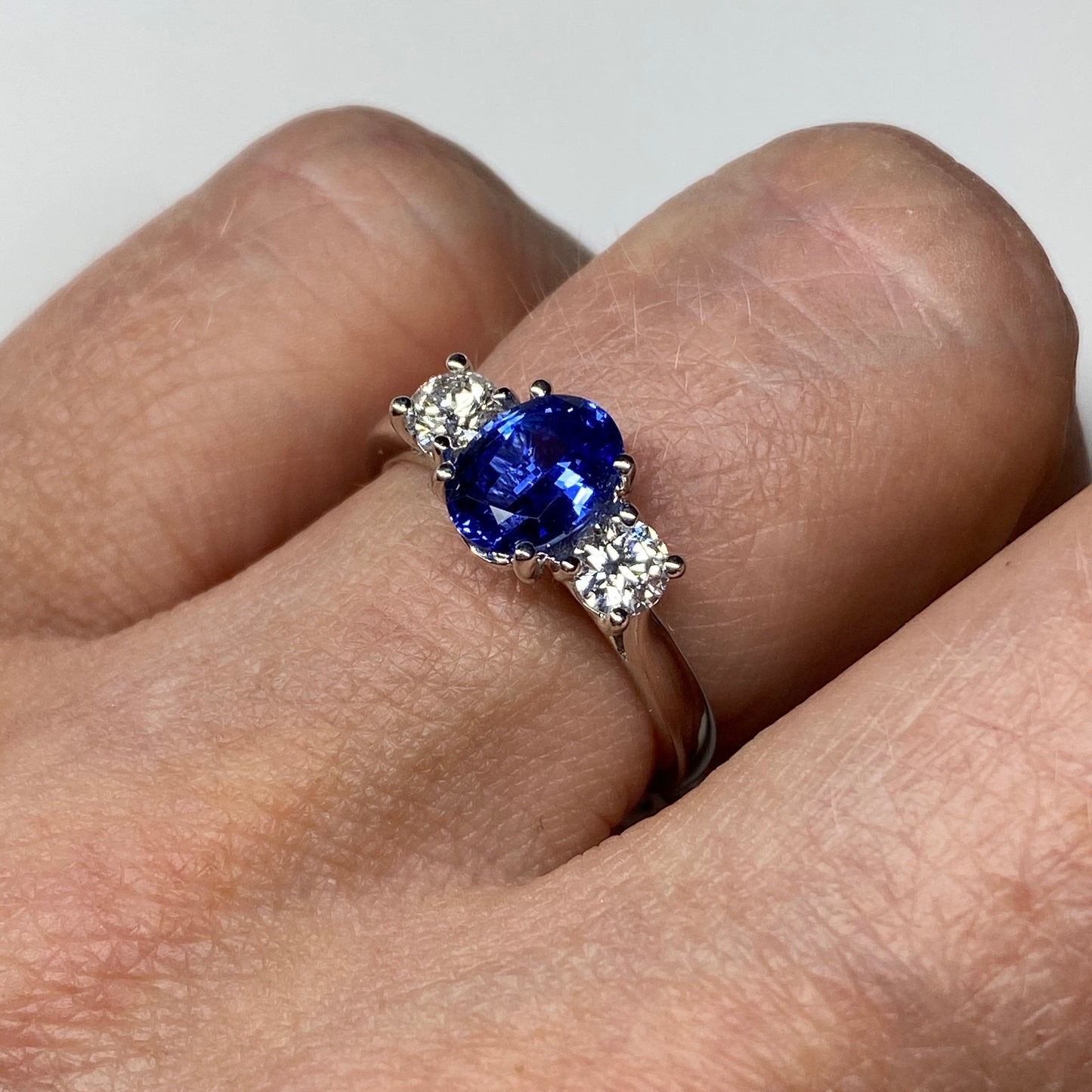 18ct White Gold Sapphire & Diamond Trilogy Ring - John Ross Jewellers