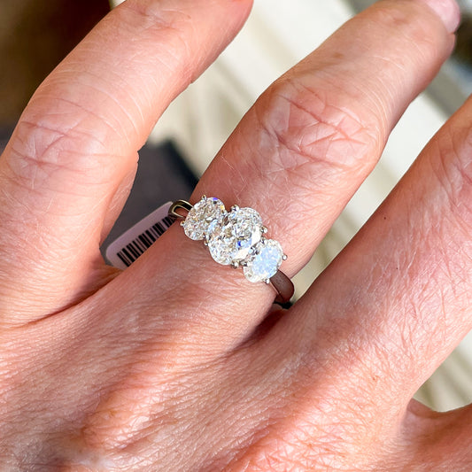 Platinum Trilogy Oval Diamond Ring | 2ct Certificated - John Ross Jewellers