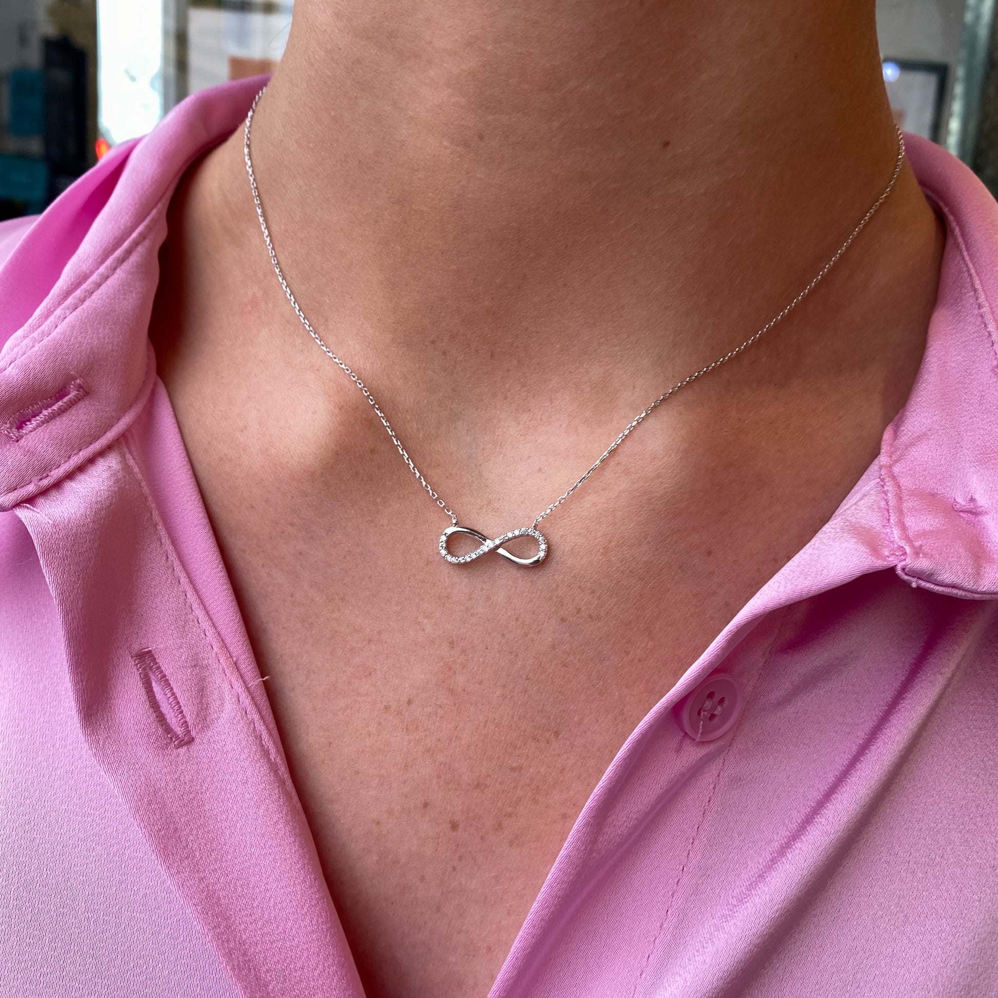 9ct White Gold CZ Infinity Necklace - John Ross Jewellers