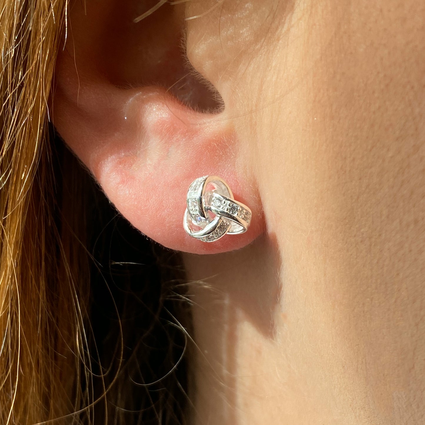 Silver CZ Trinity Knot Stud Earrings - John Ross Jewellers